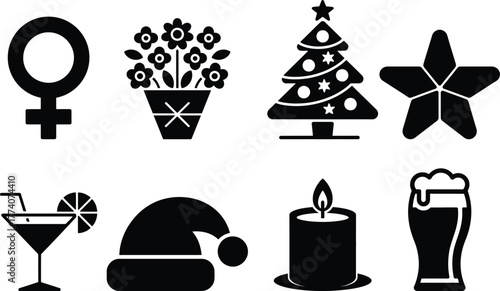 Collection of diverse vector icons representing celebrations, holidays, and symbols
