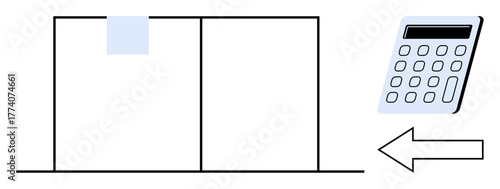 Open book with blank pages, calculator on the side, and left arrow. Ideal for education, accounting, study, finance, research learning data management. A simple flat metaphor