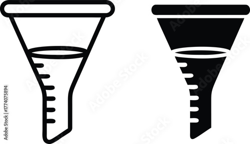 Conversion Funnel Icons – Minimal Outline and Solid Funnel Symbol for Data Flow and Marketing Analytics or Vector Silhouette..eps