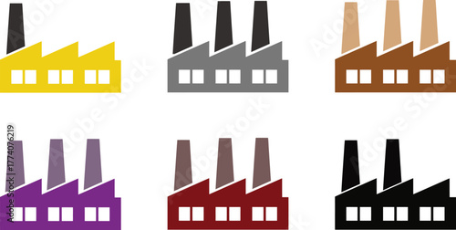 Factory Building Icons Set in Six Different Colors - Vector Illustration