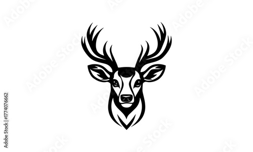 Vector silhouette of a majestic deer stag head with large antlers, icon, symbol, majestic deer logo.