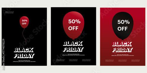 set of design template of black friday event, with balloon fly away to represent discount price. Black Friday template vector.