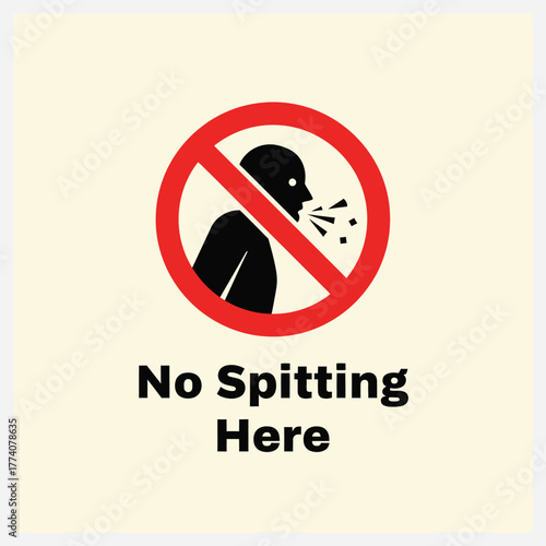 Prohibition sign with crossed-out symbol of person spitting, indicating a no spitting zone and promoting public health and hygiene