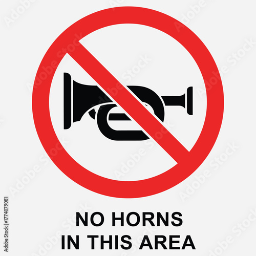 No Horns Allowed Signage Indicating a Quiet Zone, Warning Against Sound Pollution