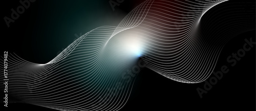 Abstract glowing circle lines on dark background. Futuristic technology concept. Horizontal banner template. Suit for poster, cover, banner, brochure, website