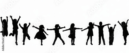 Silhouette of children playing jumping and dancing a vector illustration for school projects isolated on white background