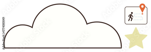 Cloud outline, star, and navigation icon with a path illustrate ideas of travel, goals, and aspirations. Ideal for journey planning, motivation, navigation ambition success dreams. Simple flat
