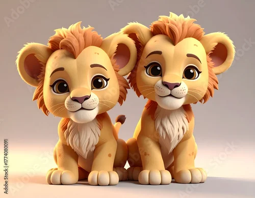 Fototapeta Małe lwy jako pluszowe zabawki dla dzieci