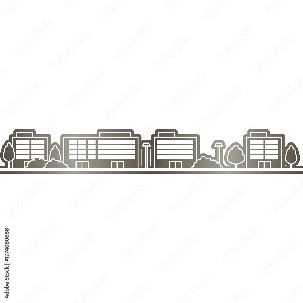 Obraz premium Modern Cityscape Silhouette With Sleek Buildings And Trees Under A Gradient Sky With Transparent Background