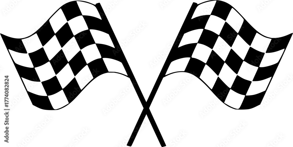 Naklejka premium Exciting checkered flags waving, perfect for motorsport events, racing teams and victory celebrations, dynamic finish line design, symbolic of speed and success