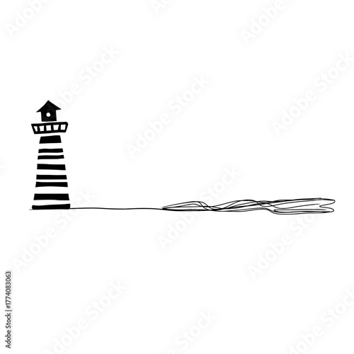 Coastal Serenity: A Minimalist Lighthouse Stands Guard Over Gentle Waves, Evoking Peace and Maritime Adventure for Travel and Nautical Themes