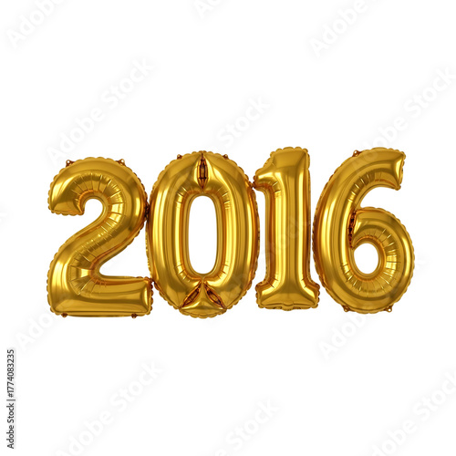 Golden 2016 year balloons with reflective surfaces on a black background graphic design isolated on a transparent background
