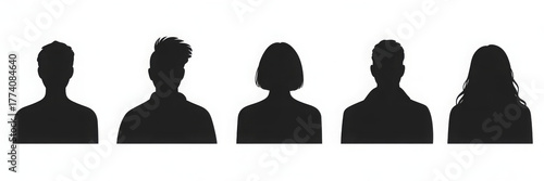 Set of diverse people silhouettes vector illustration of various head shapes ideal for user interface and profile placeholders