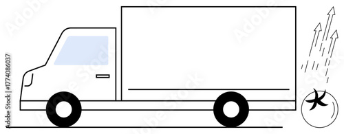 Large truck moving forward with an object accelerating behind, emitting dynamic lines of motion. Ideal for logistics, transportation, delivery, speed, energy, motion innovation. Simple flat metaphor