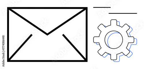 Envelope with gear representing email settings, automation, or customization. Ideal for communication, technology, workflow efficiency, system setup, organization, digital tools and user