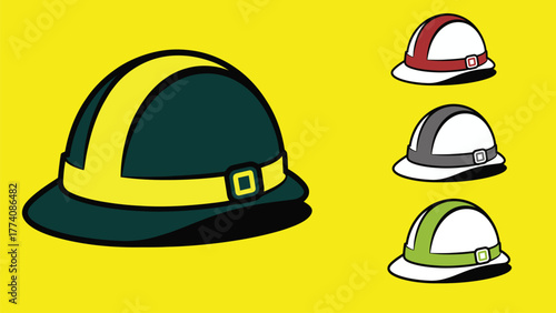Pith Helmet or Safari Hat Icon Set on Yellow Background - Vector Illustration