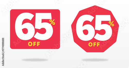 65% off, business, banner, label, price, tag, sticker, payment, promo, discount, poster, sale, emblem, purchase, offer, discount, advertising. Value, icon, set, vector, shape