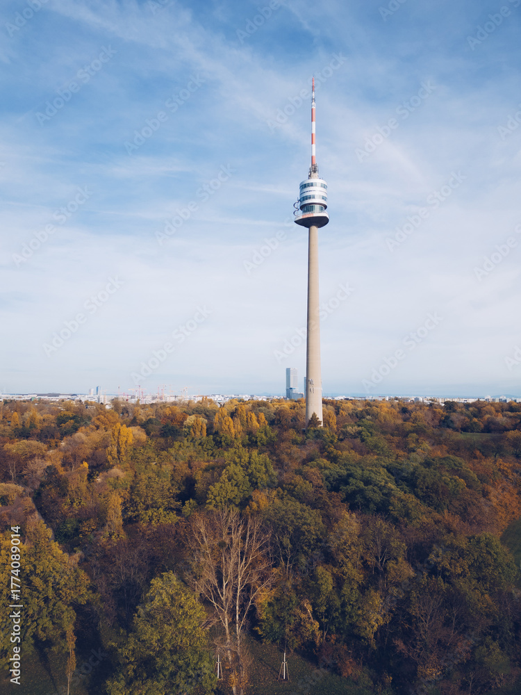 Obraz premium Danube Tower in Vienna, Austria during Autumn