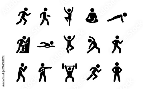 Dynamic set of silhouette fitness icons for active lifestyle design