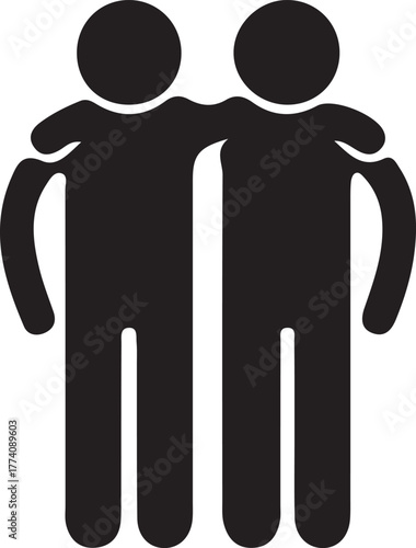 Two stick figures standing together with arms around each other