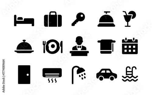 Essential hospitality icons for hotels and resorts