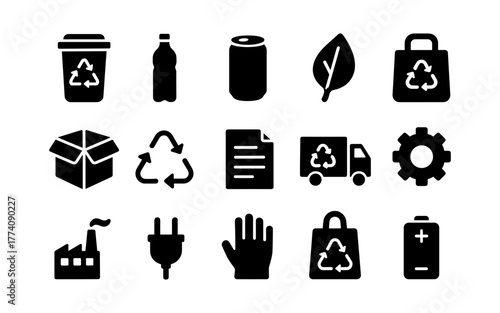 Recycling icons set: eco-friendly symbols for sustainability and waste management