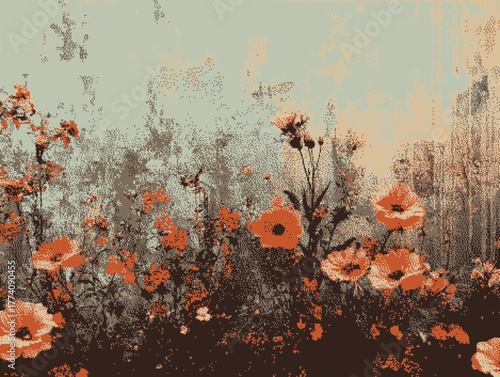 Vibrant wildflowers against a textured background with warm and earthy tones