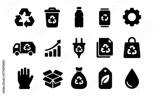 Eco-friendly icons: recycling and sustainability symbols in solid style