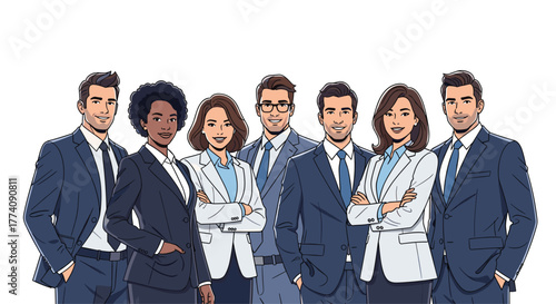 Dynamic diverse team ready for success, showcasing professional unity and modern business leadership, confident and driven for corporate growth