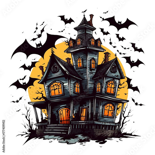 Wallpaper Mural Halloween house with bats, isolated without background Torontodigital.ca