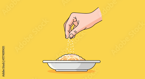 Adding a sprinkle of flavor to food, a delicious touch of seasoning, preparing a tasty meal with a sprinkle of magic and culinary creativity