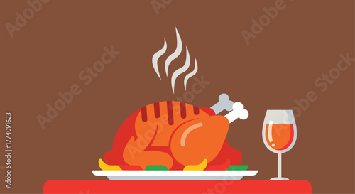 Thanksgiving feast celebration with delicious roasted turkey and elegant wine, perfect for festive holiday gatherings and food-themed campaigns