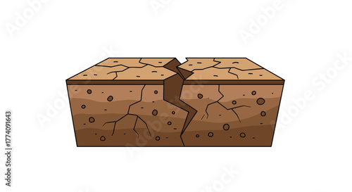 Cracked dry earth illustration for environmental awareness campaigns or geological studies showing the effects of drought and shifting tectonic plates