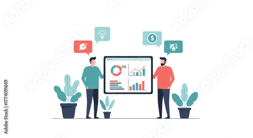 Modern business team analyzing financial growth charts and data analytics for strategic planning and innovative solutions in a collaborative workspace