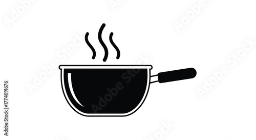 Steaming pot icon for culinary designs and food blogs, perfect for restaurant menus or cooking tutorials with a clean, modern look
