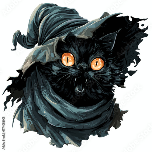 Evil Witch Cat Vector Clipart