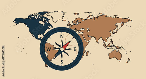 Navigate global opportunities with this vintage world map and compass, symbolizing direction, exploration, and discovery for your next project