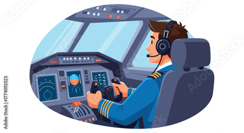 Skilled pilot confidently navigates modern aircraft cockpit with focused precision for safe journey