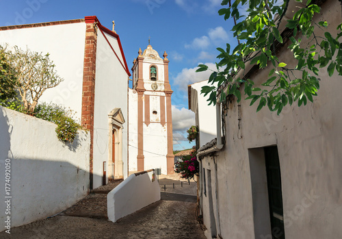 View of the old town of Silves with historic buildings, the old cathedral and the Castelo de Silves, Portimao region, Algarve Portugal