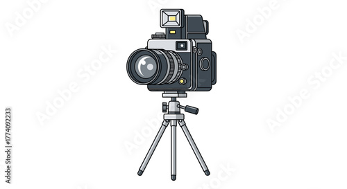Capture stunning moments with this vintage camera on a tripod, ready for professional photography and creative projects