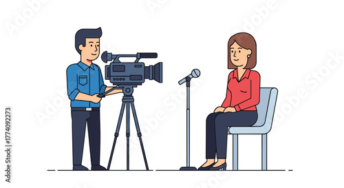 Professional videographer captures inspiring interview with confident woman speaking into microphone, creating engaging content