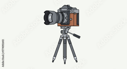 Professional vintage camera on a sturdy tripod captures stunning shots, perfect for photography enthusiasts and creative projects