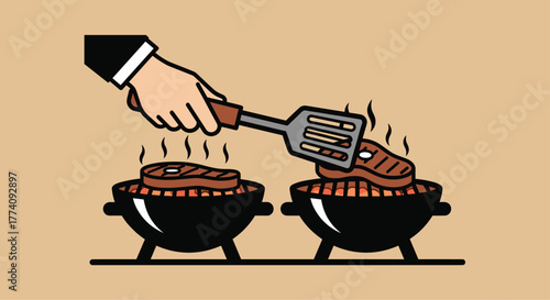 Masterfully grilling juicy steaks on a hot barbecue perfect for summer gatherings and outdoor dining experiences