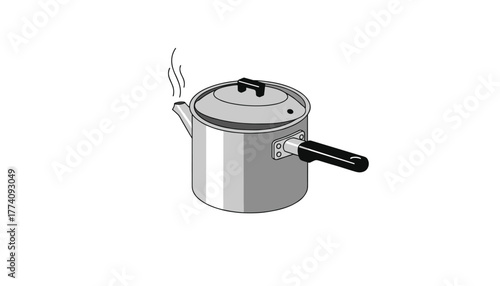 Steaming metal pot with black handle creating a cozy kitchen atmosphere for cooking or brewing beverages