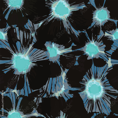 Abstract Macro Flowers Vector Art suitable for printing on surface textile, fabric texture all over prints, multi colors, seamless pattern, big scale flowers elements 