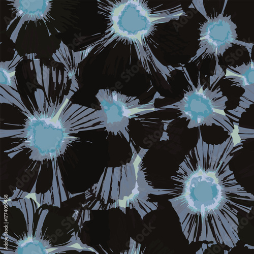 Abstract Macro Flowers Vector Art suitable for printing on surface textile, fabric texture all over prints, multi colors, seamless pattern, big scale flowers elements 