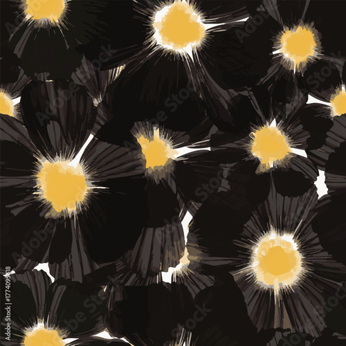 Abstract Macro Flowers Vector Art suitable for printing on surface textile, fabric texture all over prints, multi colors, seamless pattern, big scale flowers elements 