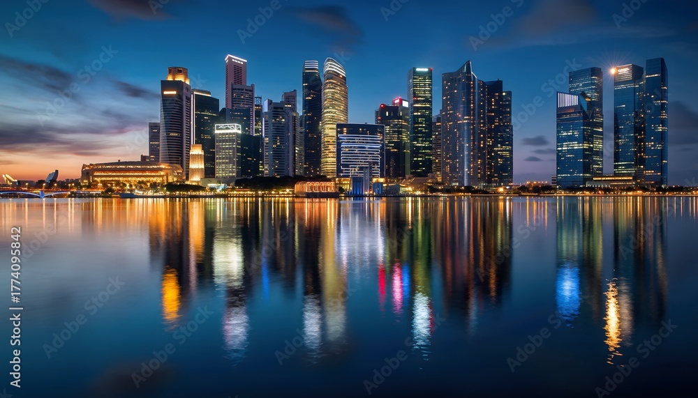 Fototapeta premium Singapore Marina Reflections at Night