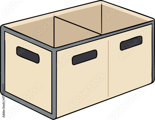 Storage box with two compartments and handles for organizing household items and office supplies vector illustration 