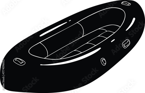 Inflatable black rubber boat vector illustration for water activities and leisure use design 
